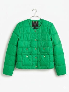 J.Crew Signature Puffer Lady Jacket in Kelly Green with Navy Interior – Size 6